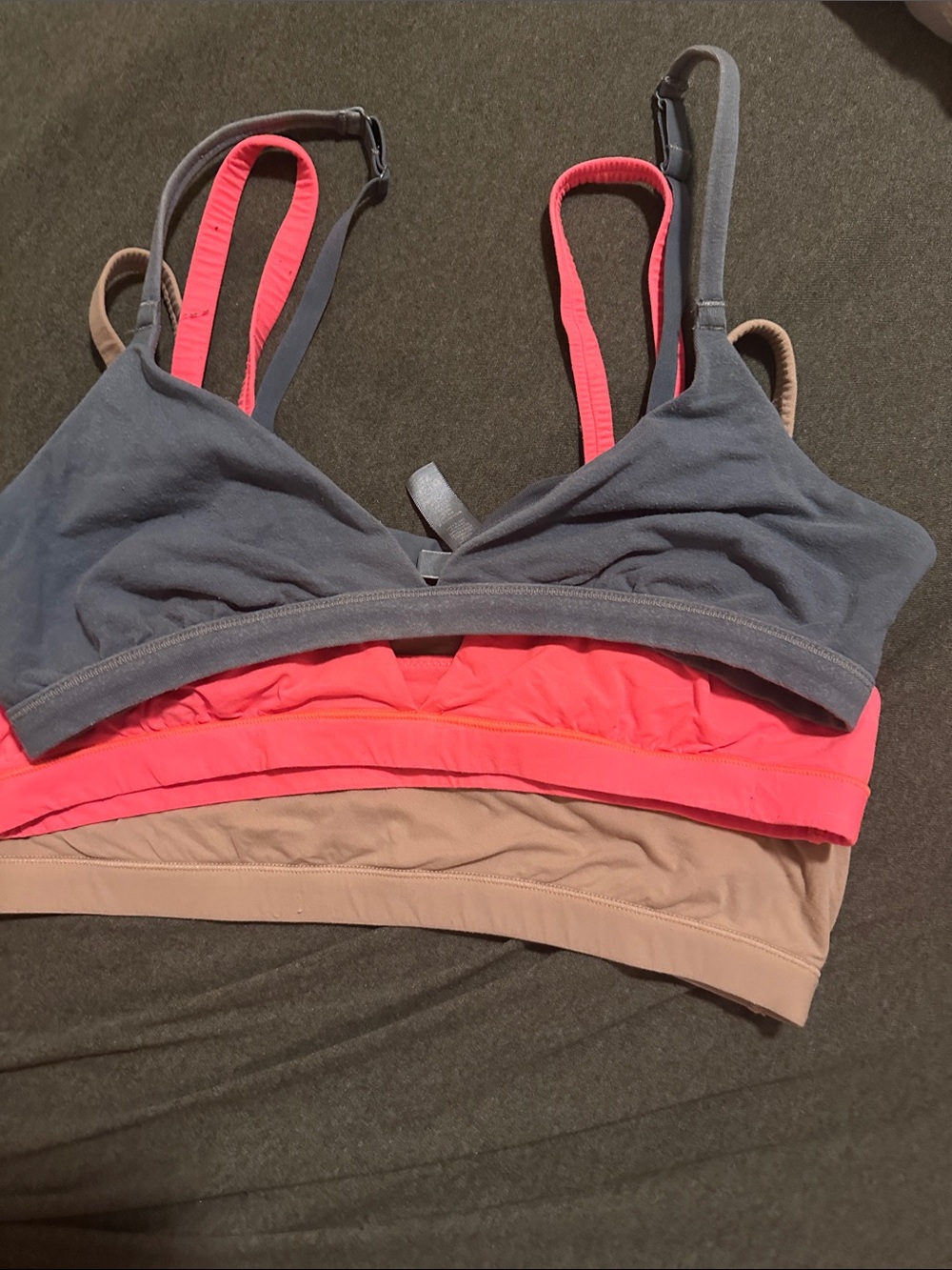 SKIMS Seamless Layered Bralette Trio in Gray, Coral, Taupe